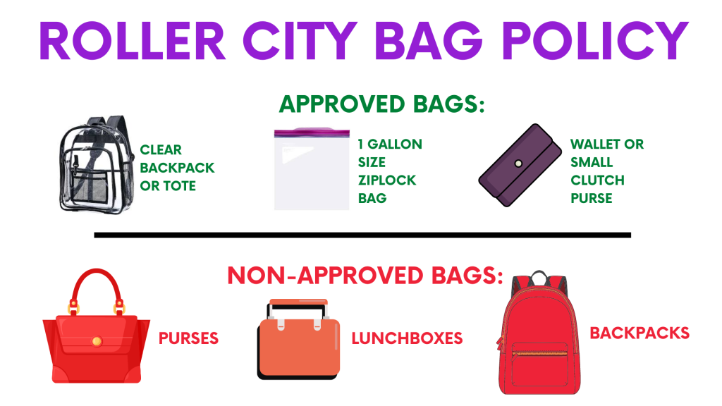 Roller City bag policy showing approved and non-approved bags