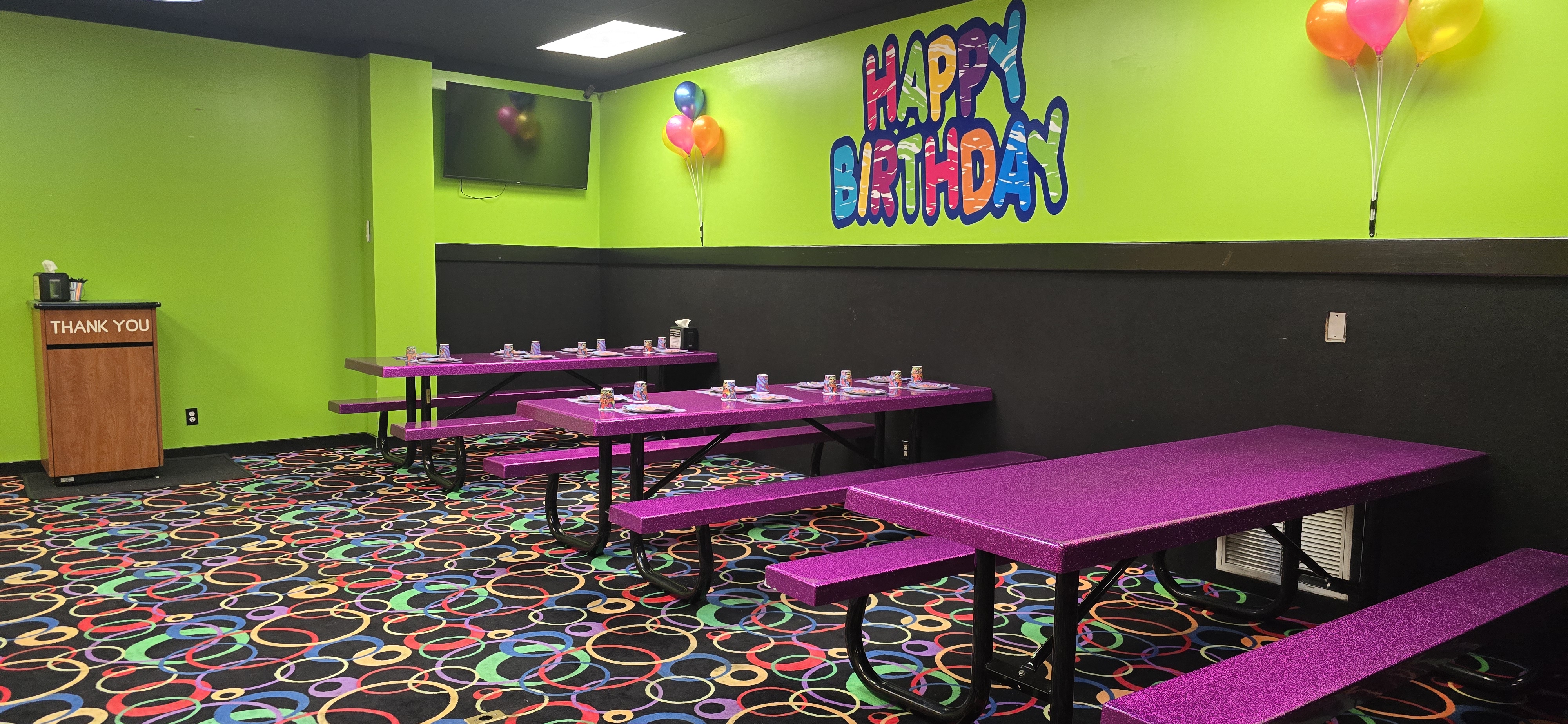 Roller City long party room setup
